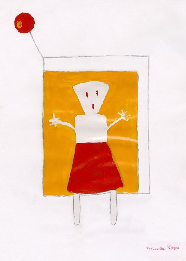 Youg Girl in Red Skirt with a red balloon art print by Nicola Roppo for $57.95 CAD