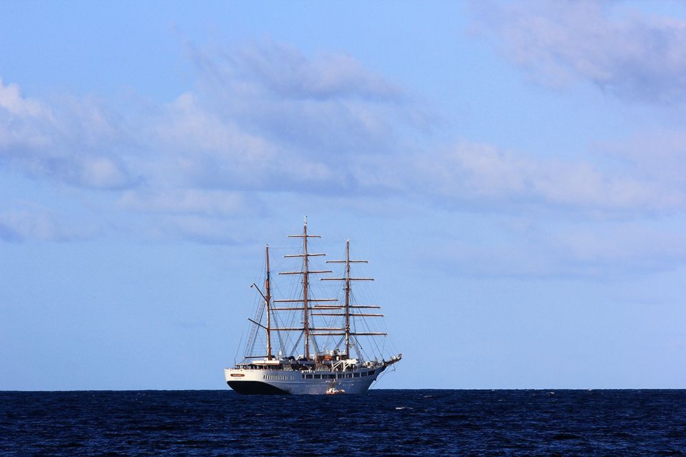 Three-Tree Sailing Ship in the blue sea art print by Saiu Giovanni for $57.95 CAD