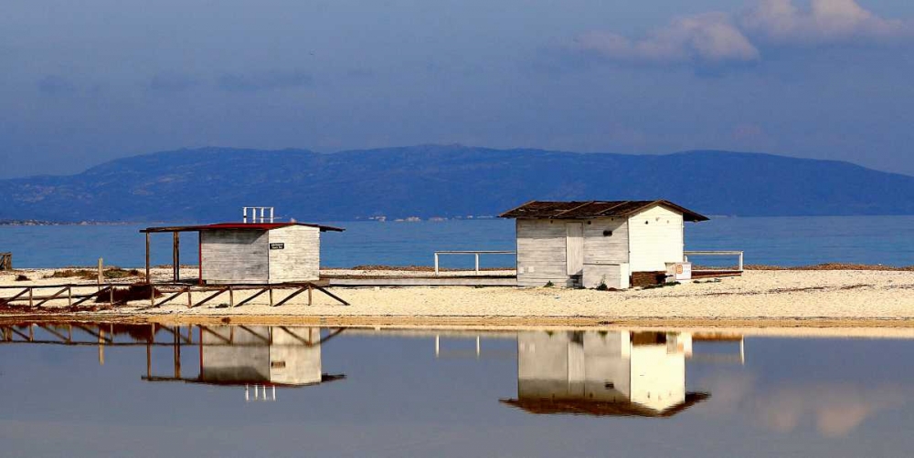 White cabins between the sea and the salina art print by Saiu Giovanni for $57.95 CAD