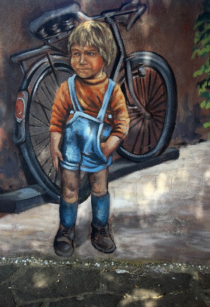 Murals painting with a child and a bicycle art print by Giovanni Saiu for $57.95 CAD