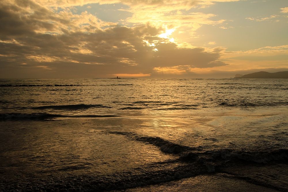 Golden Sea at Sunset with a lighthouse art print by Giovanni Saiu for $57.95 CAD
