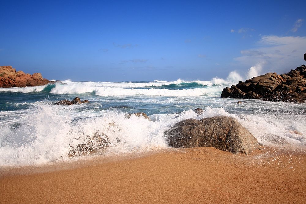 Waves and Sea Foam lapping the rocky shore art print by Giovanni Saiu for $57.95 CAD