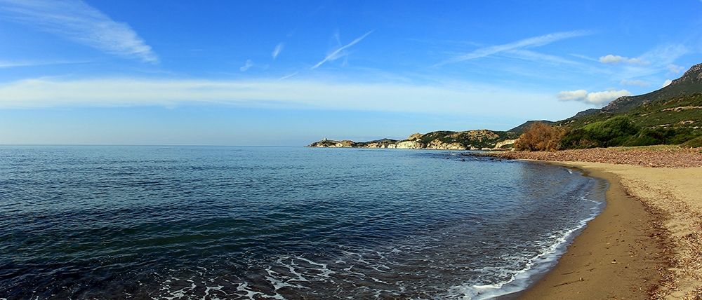 Relaxing view on the shore and ancient watch tower art print by Giovanni Saiu for $57.95 CAD