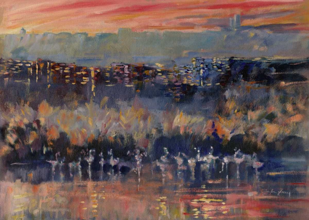Sunset over the city with trees sardinia art print by Gianfranco Zucca for $57.95 CAD