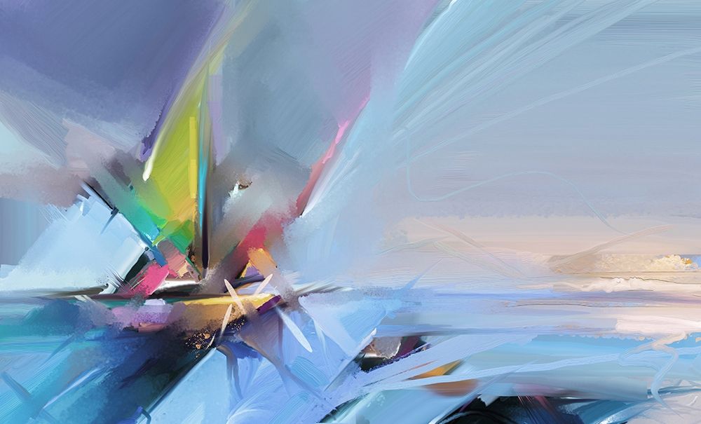 Colorful Oil Seascape art print by N. Pornmingmas for $57.95 CAD