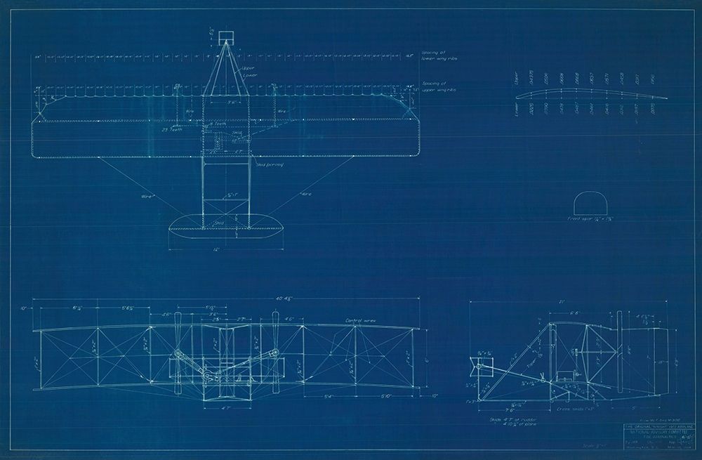 Wright Brothers Plane,Blueprint art print by Anonymous for $57.95 CAD