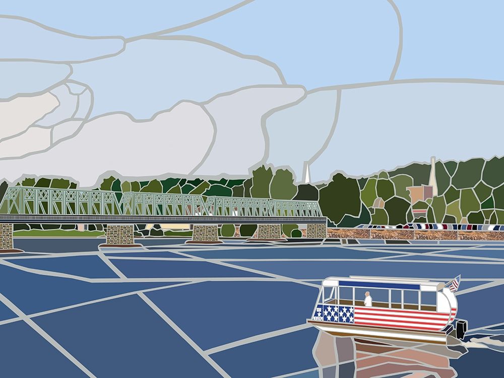 Lambertsville Bridge w Boat art print by Jonathan Mandell for $57.95 CAD