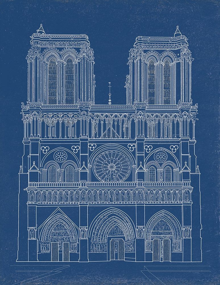 Notre Dame Cathedral Blueprint art print by P. Tatiana for $57.95 CAD