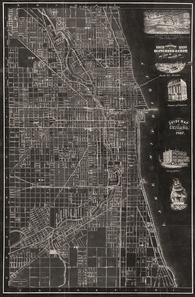 Antique Map of Chicago art print by Blanchard for $57.95 CAD