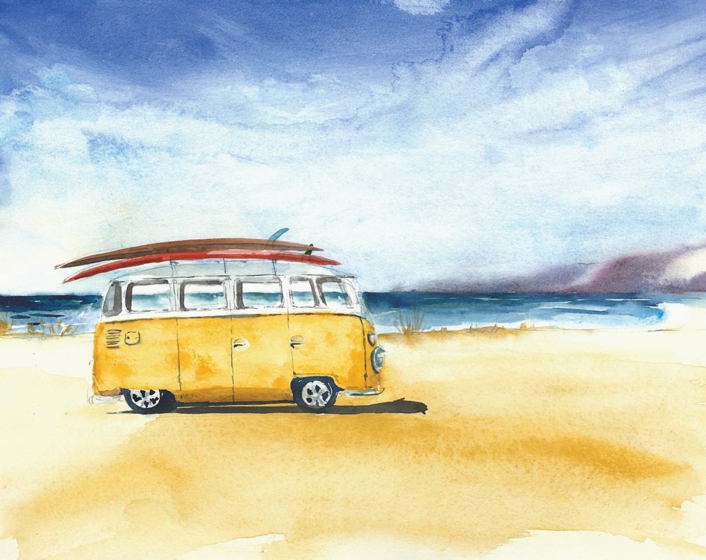 Yellow Minivan with Surfboards art print by Anonymous for $57.95 CAD