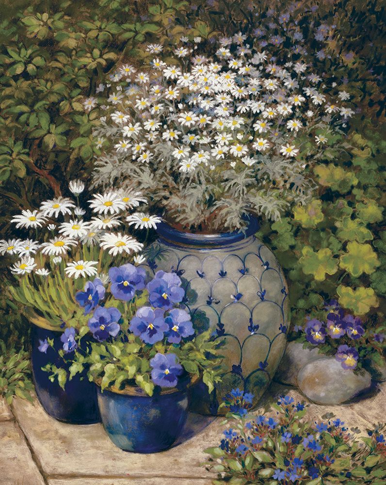 Blue Vases And Flowers art print by Unknown for $57.95 CAD