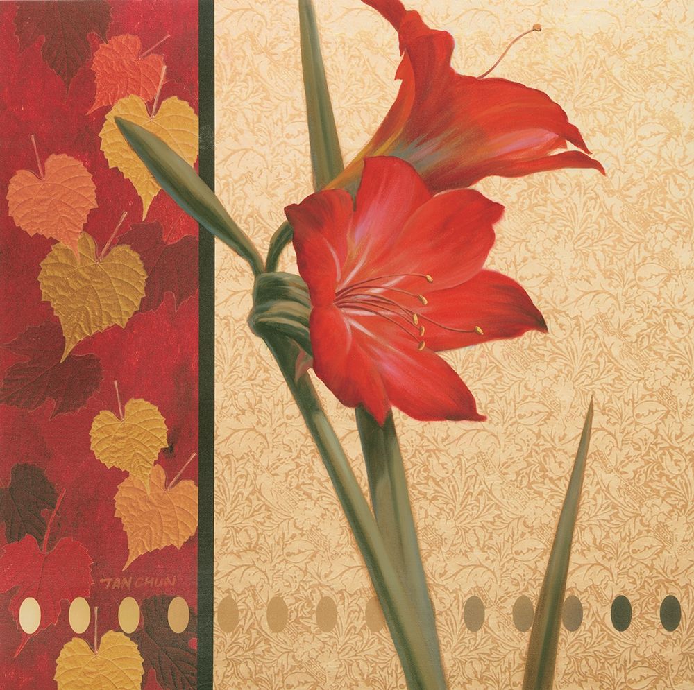 Red Amaryllis Damasque art print by Unknown for $57.95 CAD