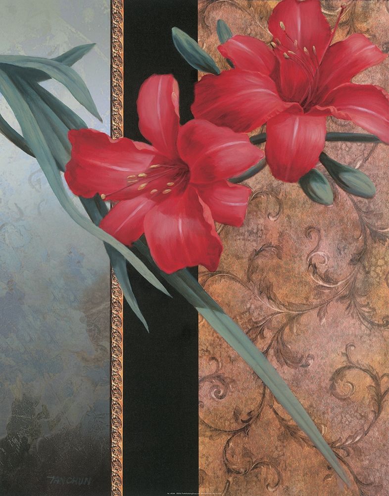 Red Lily Teal Damasque art print by Unknown for $57.95 CAD