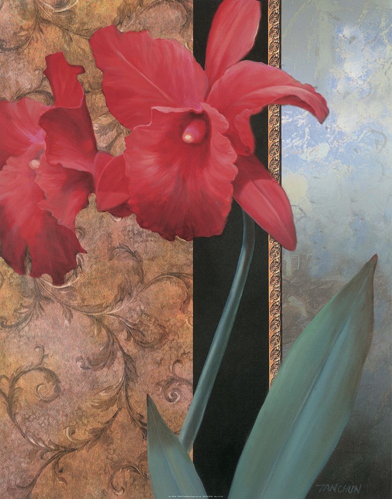 Red Orchid Teal Damasque art print by Unknown for $57.95 CAD