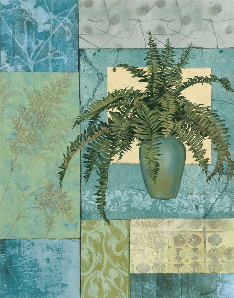 Aqua Blue Fern Collage art print by Unknown for $57.95 CAD