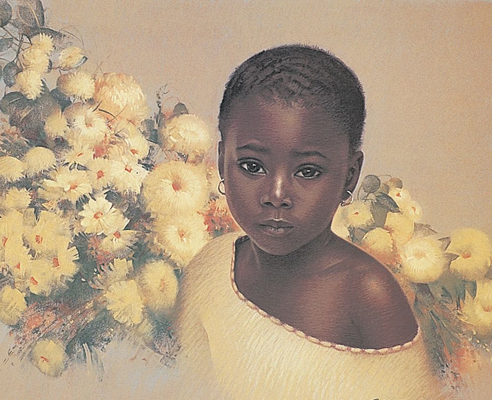 Girl and Yellow Flowers art print by Unknown for $57.95 CAD