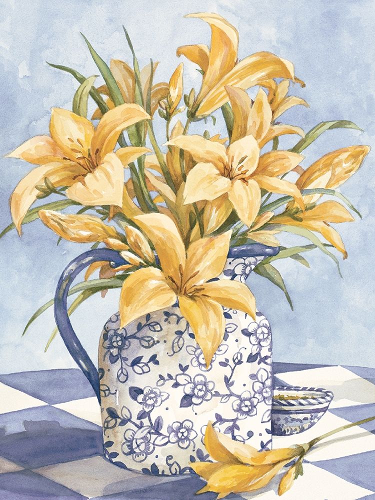 Yellow Orchids and Blue Vase I art print by Unknown for $57.95 CAD