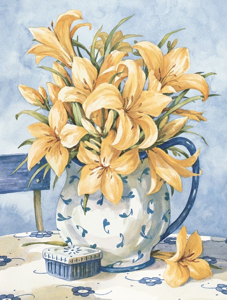 Yellow Orchids and Blue Vase II art print by Unknown for $57.95 CAD