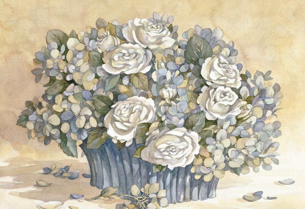 White Rose and Blue Vase art print by Unknown for $57.95 CAD