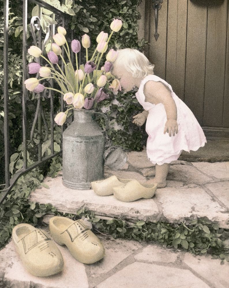 Girl and Tulips art print by Unknown for $57.95 CAD