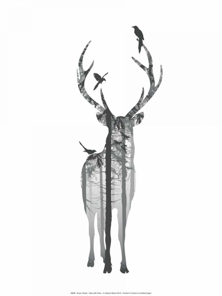 Deer with birds art print by BRAUN Studio for $57.95 CAD