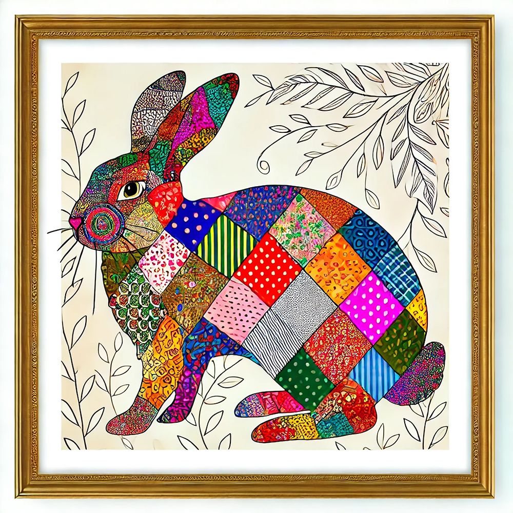 Patchwork Rabbit art print by Grayscale for $57.95 CAD