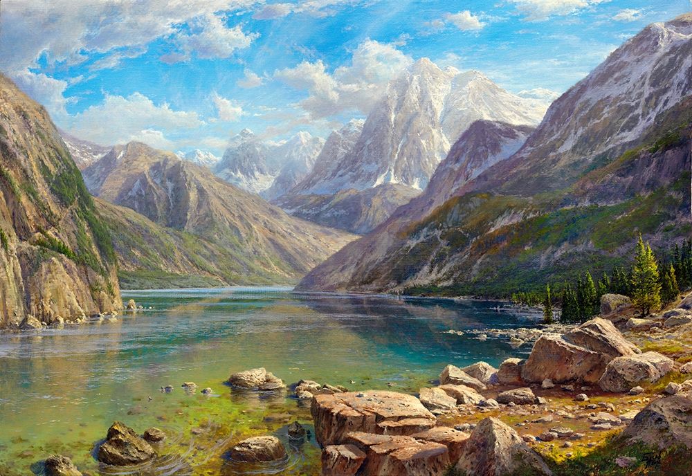 Mountain lake art print by Sergej Basov for $57.95 CAD