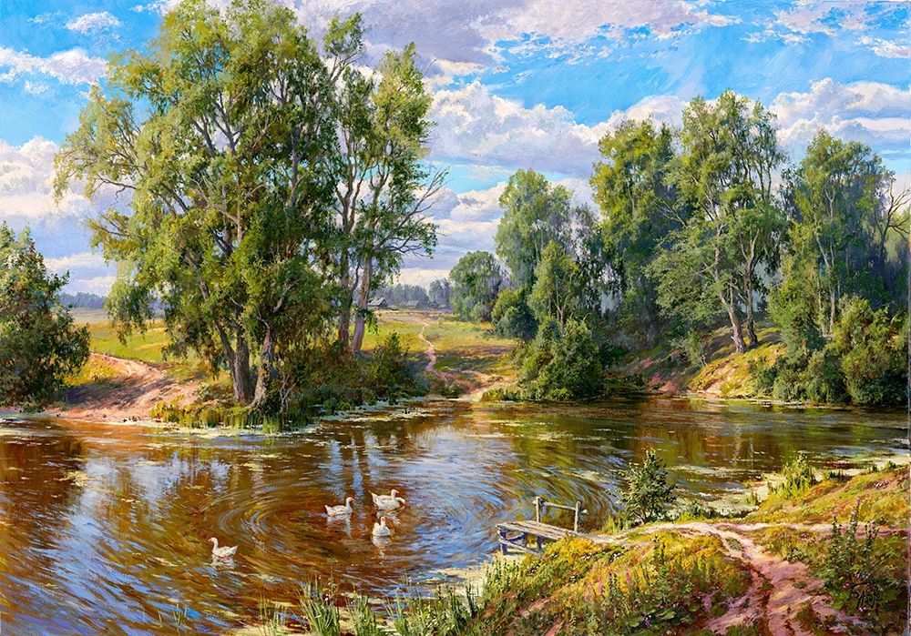 Village pond art print by Sergej Basov for $57.95 CAD