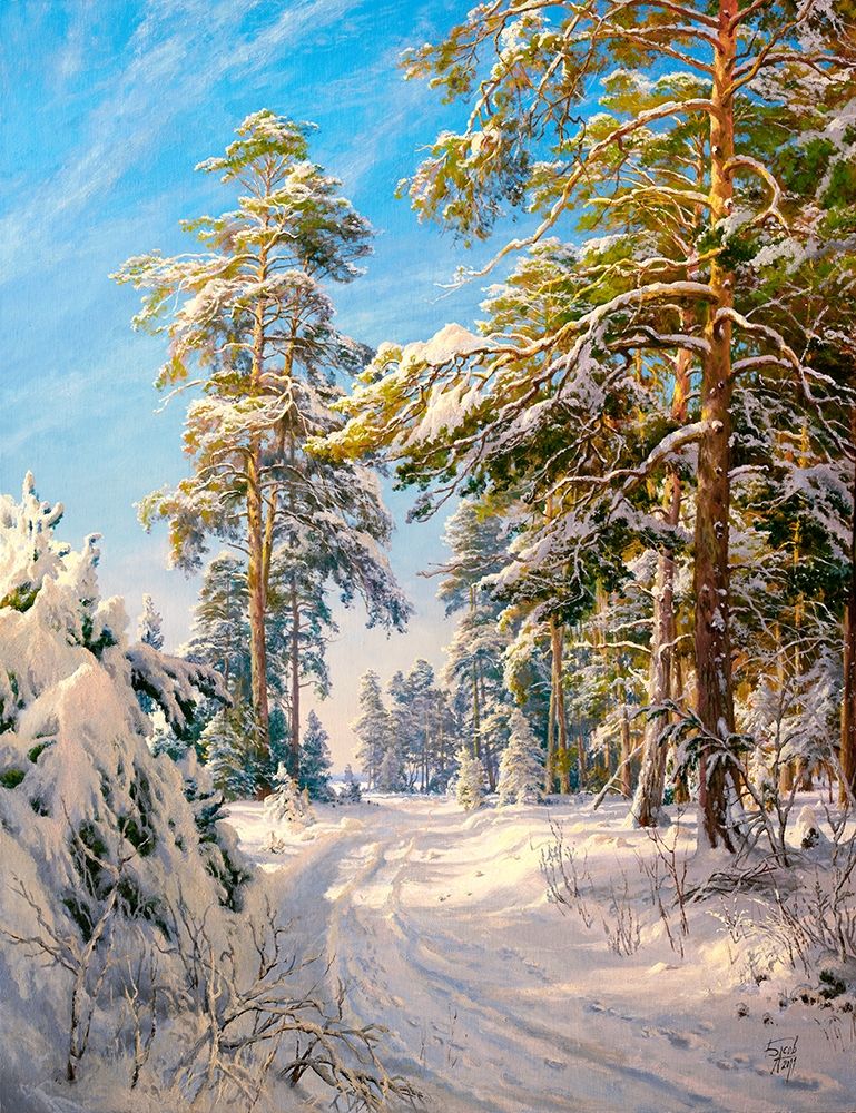 Pine forest winter art print by Sergej Basov for $57.95 CAD