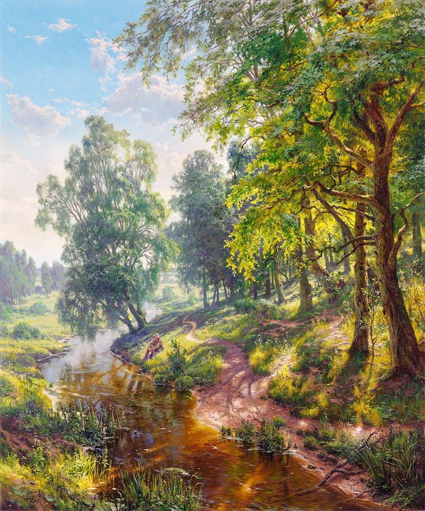 Landscape with a stream art print by Sergej Basov for $57.95 CAD