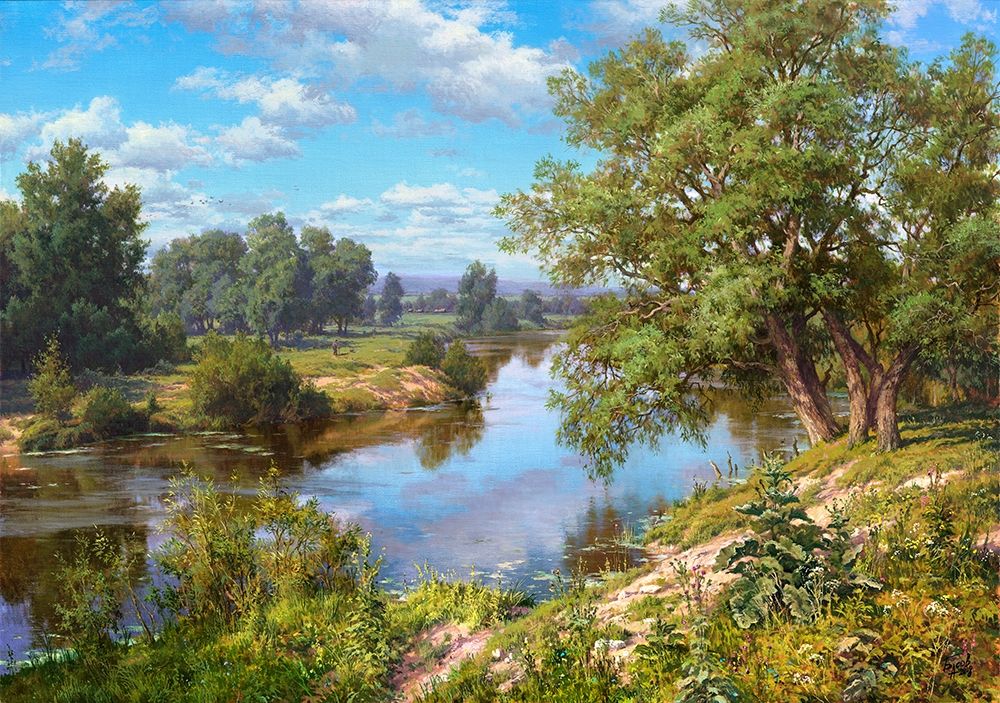 Landscape with river art print by Sergej Basov for $57.95 CAD