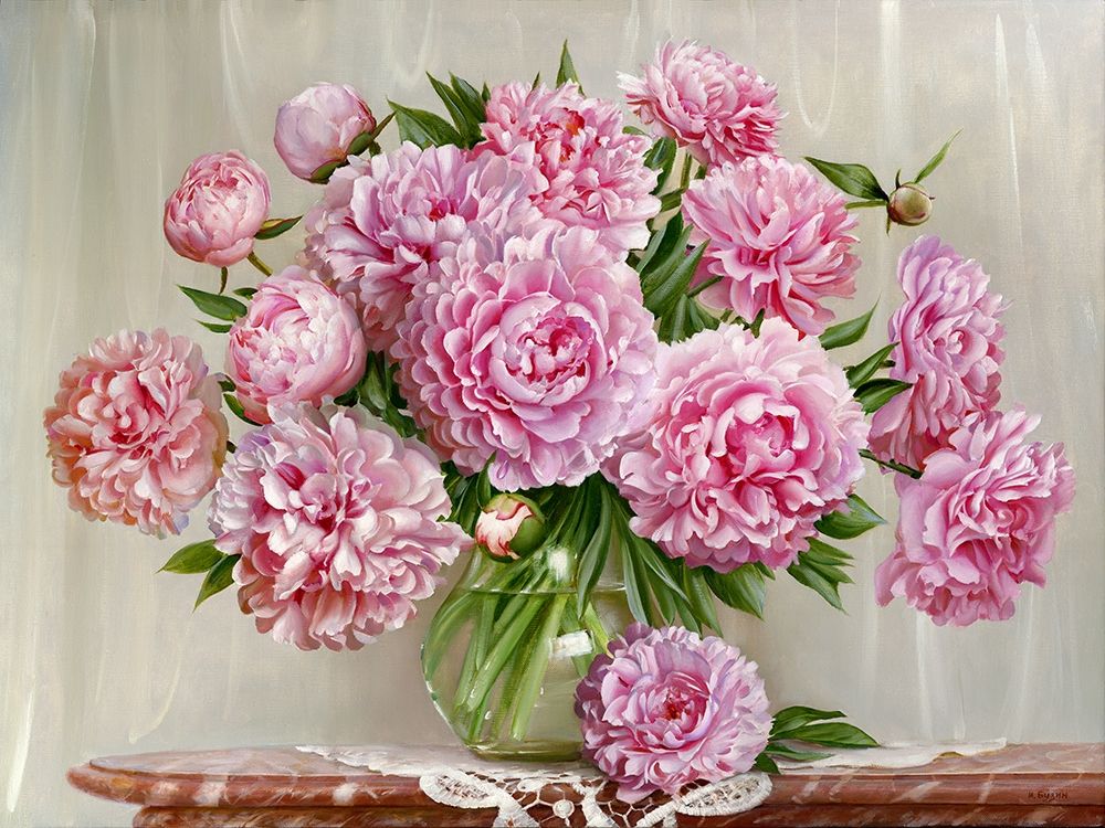 Peonies on a marble table art print by Igor Buzin for $57.95 CAD