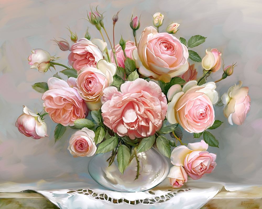Roses in a glass vase art print by Igor Buzin for $57.95 CAD