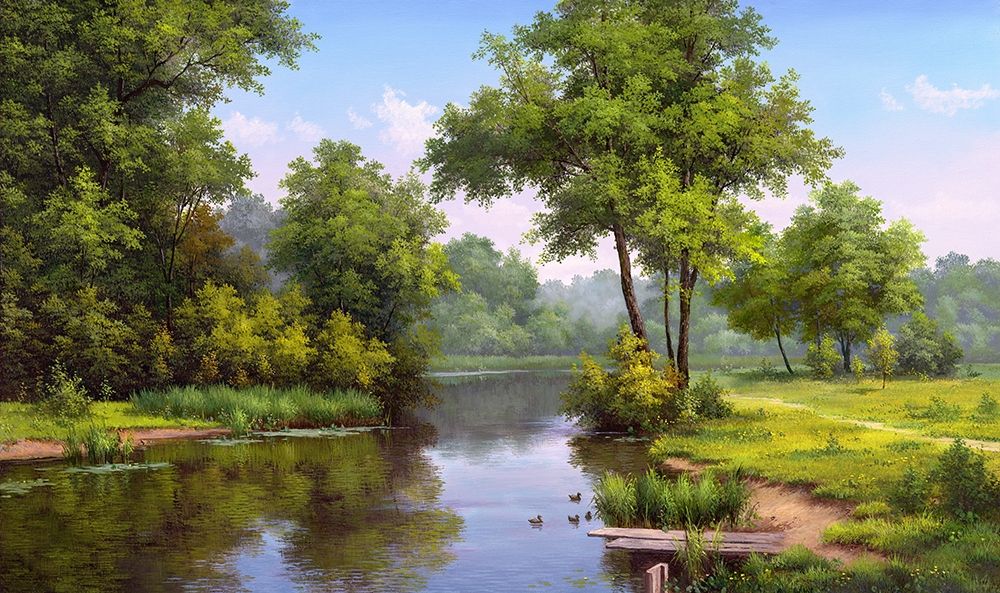 Landscape with ducks art print by Vyacheslav Babichev for $57.95 CAD