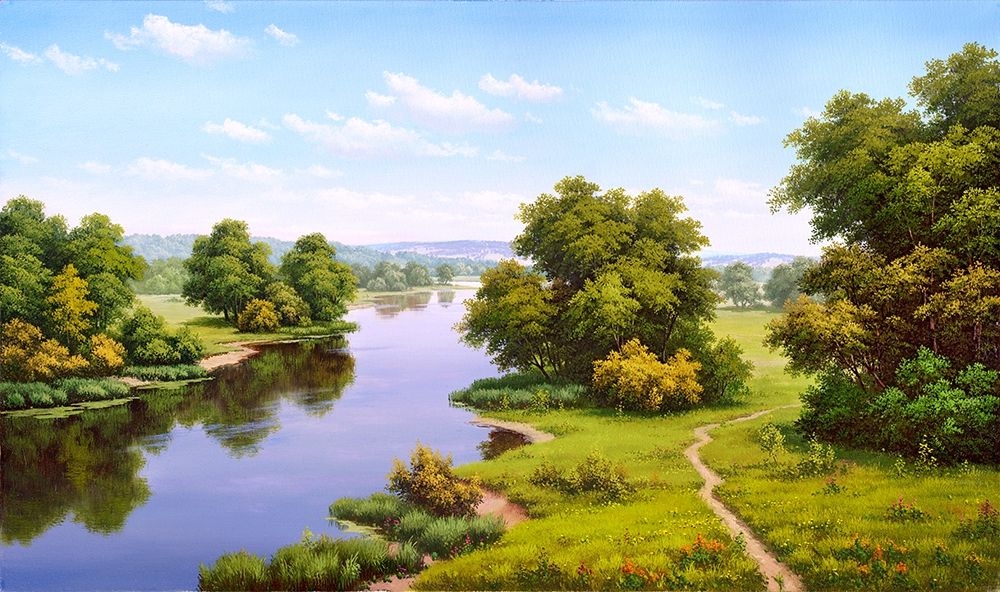 Landscape with the river art print by Vyacheslav Babichev for $57.95 CAD