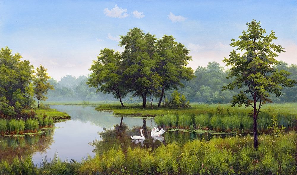 Two swans art print by Vyacheslav Babichev for $57.95 CAD