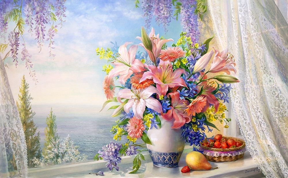 Bouquet with gladioli art print by Olga Dandorf for $57.95 CAD