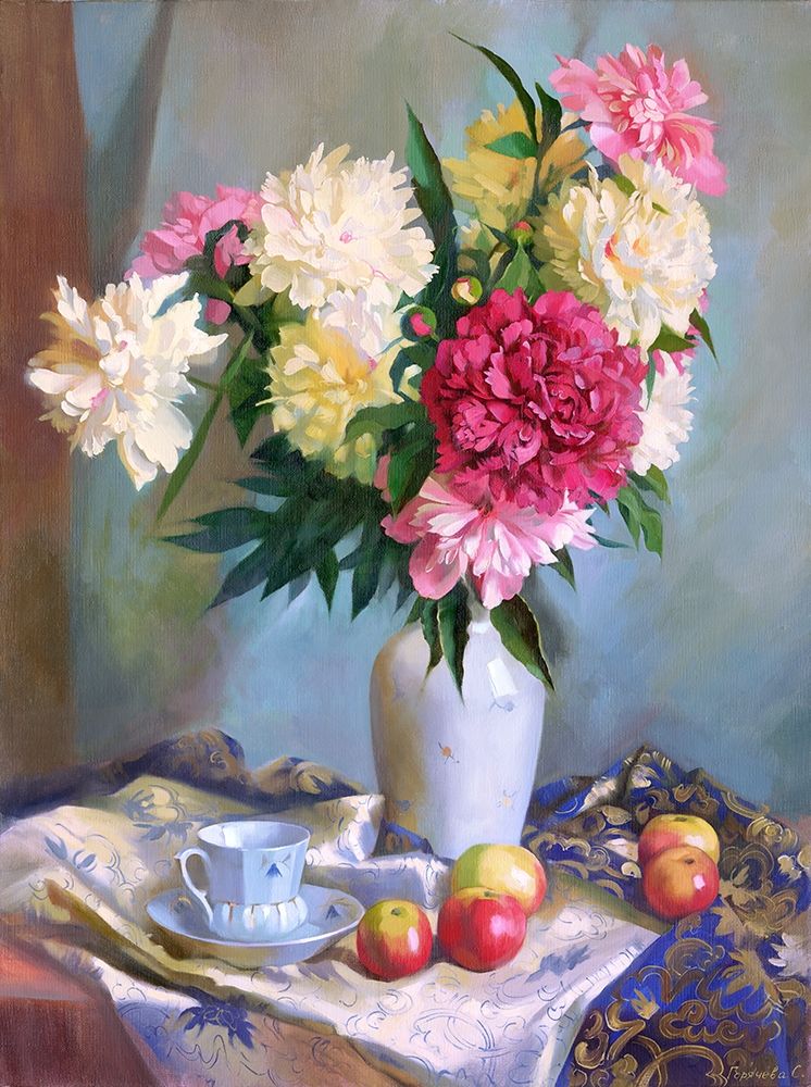 Peonies and apples art print by Svetlana Goryacheva for $57.95 CAD