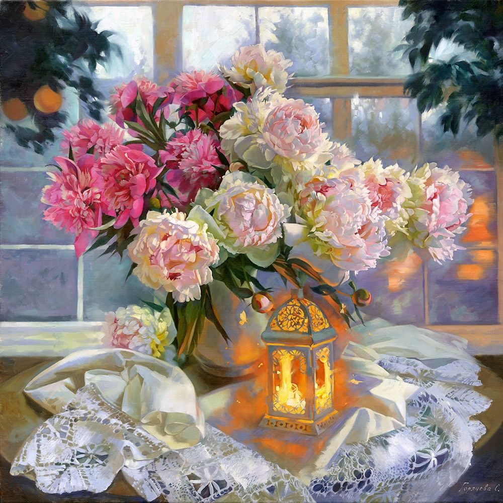 Peonies and lantern art print by Svetlana Goryacheva for $57.95 CAD