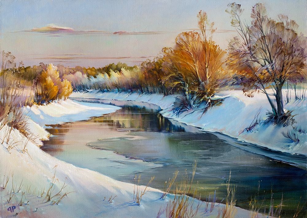 Winter evening art print by Roman Romanov for $57.95 CAD