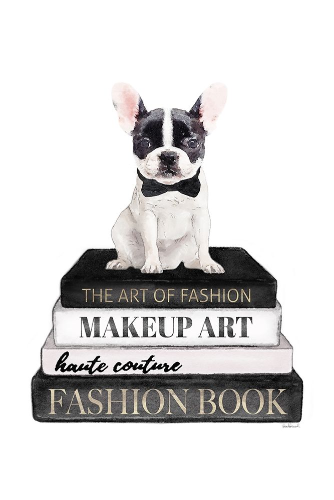 BandW Frenchie Bookstack art print by Amanda Greenwood for $57.95 CAD