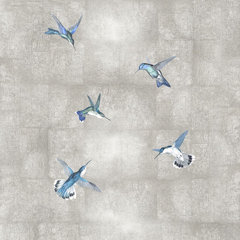 Hummingbirds Blue on Silver II art print by Madeline Blake for $57.95 CAD