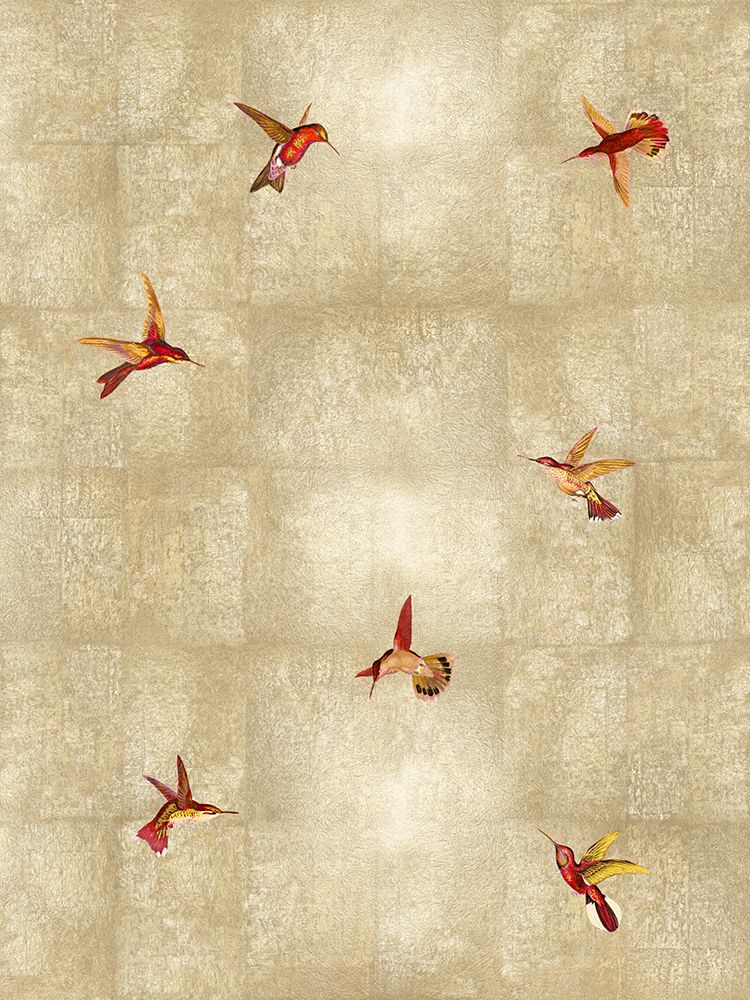 Hummingbirds Red on Gold I art print by Madeline Blake for $57.95 CAD