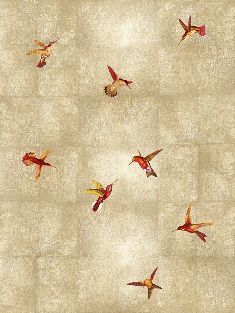 Hummingbirds Red on Gold II art print by Madeline Blake for $57.95 CAD