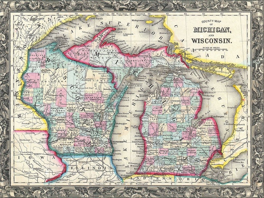 County map of Michigan and Wis art print by Dan Sproul for $57.95 CAD