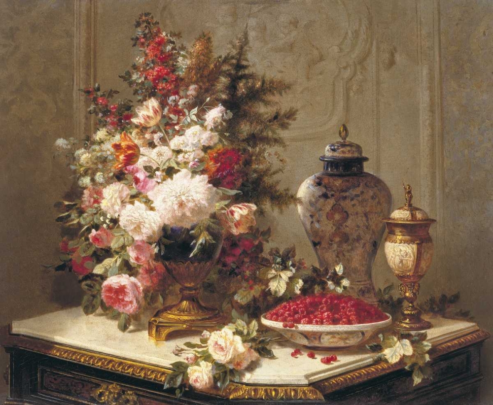 Tulips and other flowers art print by Jean-Baptiste Robie for $57.95 CAD