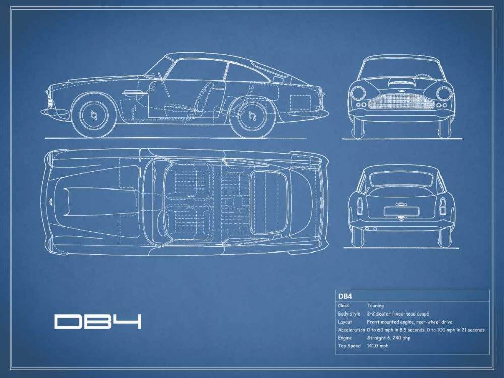 Aston DB4 -Blue art print by Mark Rogan for $57.95 CAD
