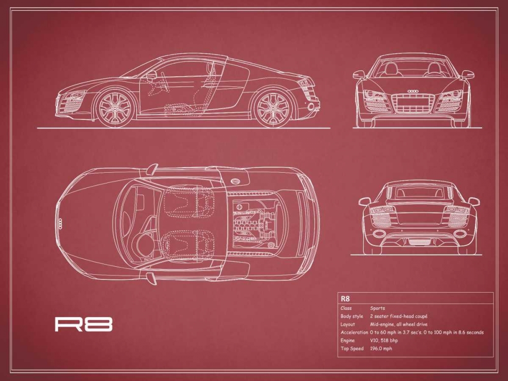 Audi R8 V10-Maroon art print by Mark Rogan for $57.95 CAD