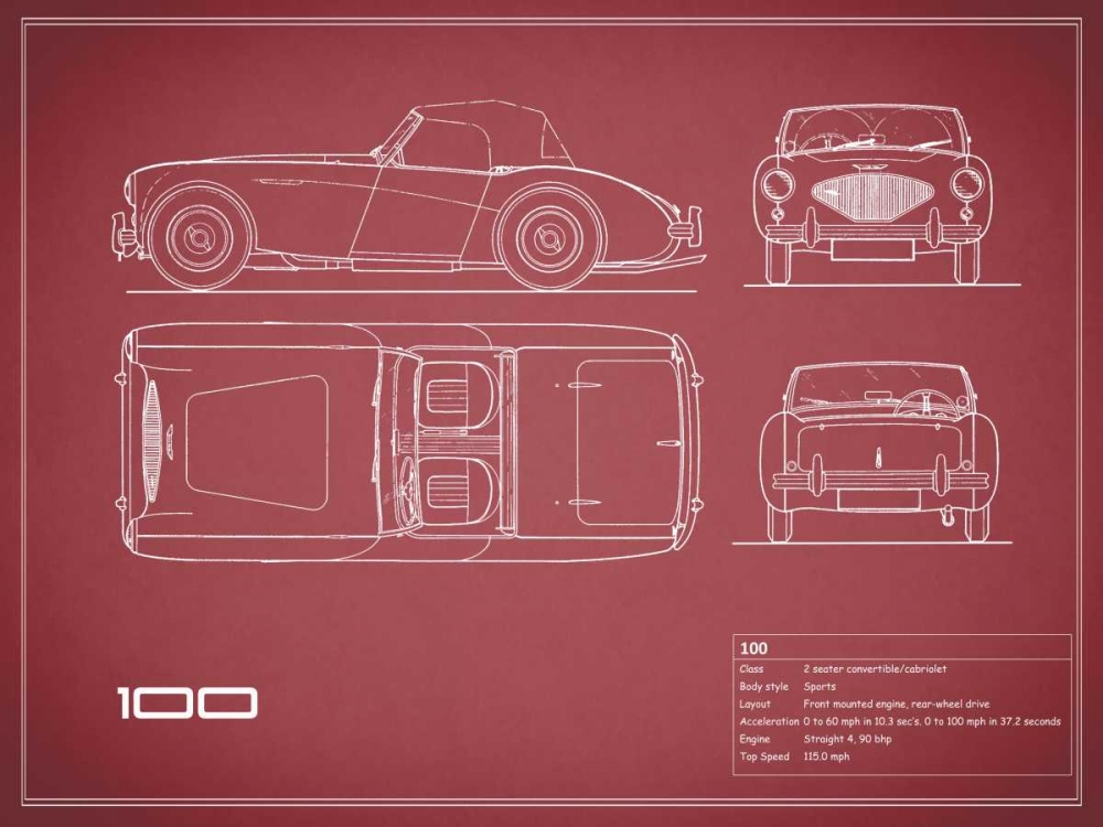 Austin-Healey 100-Maroon art print by Mark Rogan for $57.95 CAD