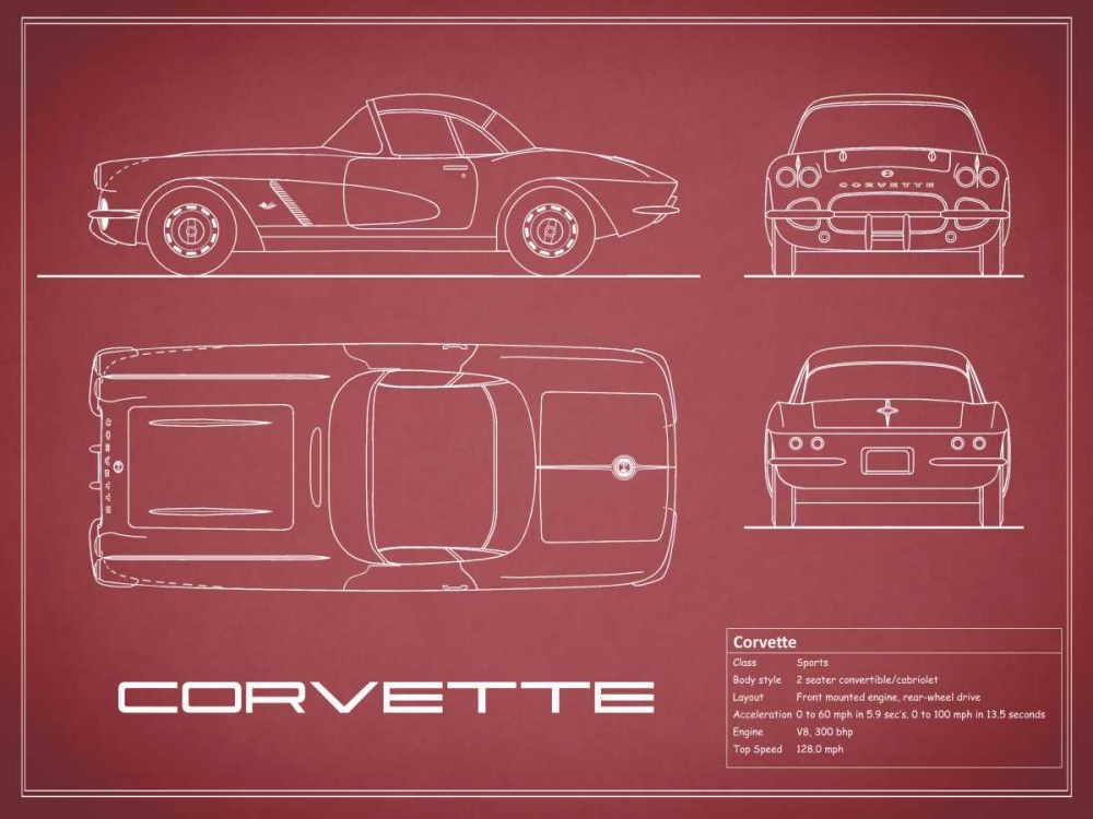 Corvette 33BHP-Maroon art print by Mark Rogan for $57.95 CAD